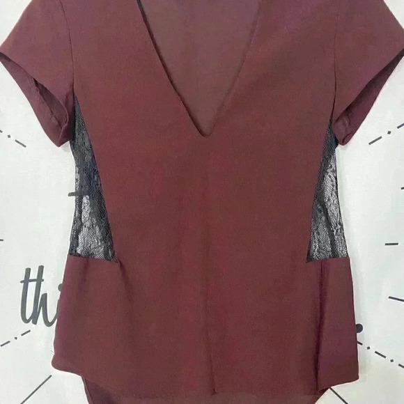 Zara Red Lace Insert V Neck Top - Picture 3 of 5
